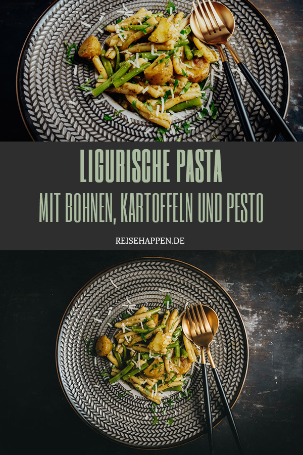 Ligurische Pasta mit Bohnen, Kartoffeln und Pesto