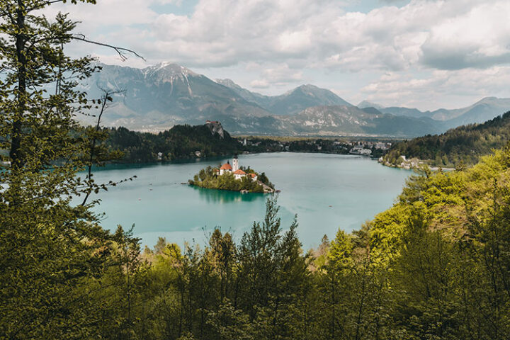 Ausblick vom Aussichtspunkt Mala Osojnica, Bled, Slowenien